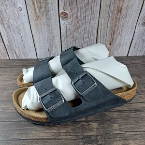 Birkenstock Arizona Leather Soft Footbed Slide Sandals Women's Sz 7 N EU38 Black